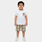 Boys' White Cotton Polo Neck Plaid Baba Suit, White, small