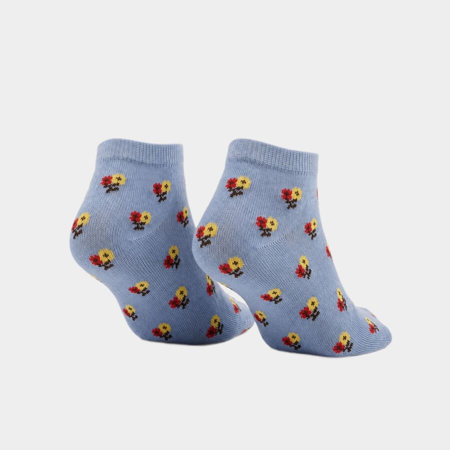 Women's Light Blue Regular Fit Floral Print Pack of 1 Socks, मध्यम नीला, large