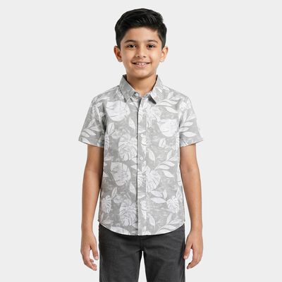 Boys Olive Cotton Half Sleeve Classic Casual Shirt