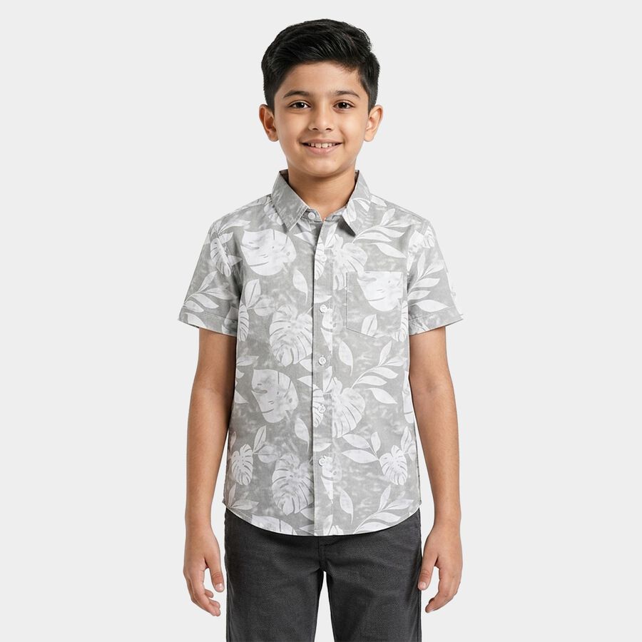 Boys Olive Cotton Half Sleeve Classic Casual Shirt, Olive, large