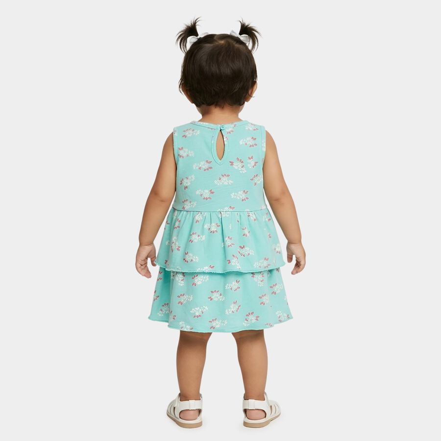 Infants' Teal Regular Fit Floral Printed Layered Frock, Aqua, large