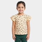 Girls' Off White Round Neck Regular T-Shirt, Off White, small