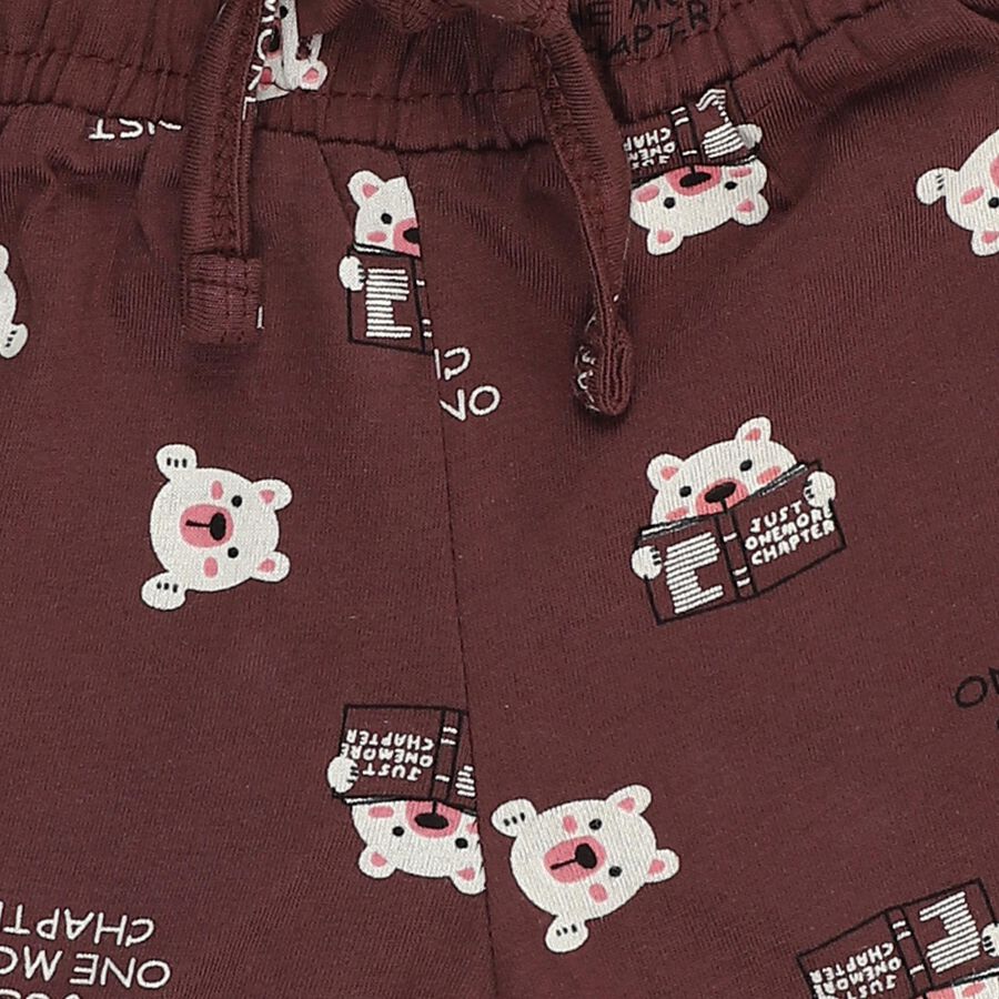 Girls' Deep Maroon Printed Ruffle Hem Cotton Shorts, Light Pink, large image number null