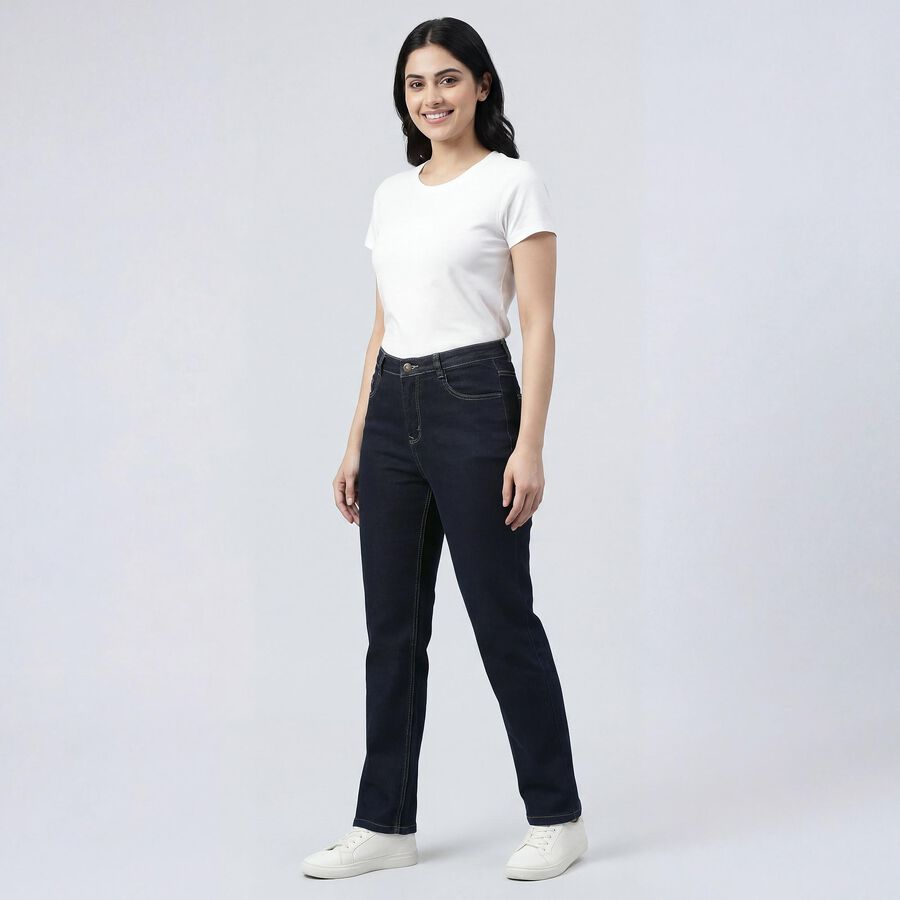 Women's Blue Skinny Fit High-Rise Jeans, गहरा नीला, large