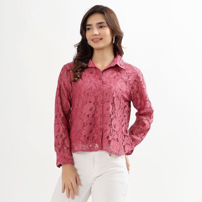 Ladies' Deep Rose Pink Classic Collar Romantic Shirt