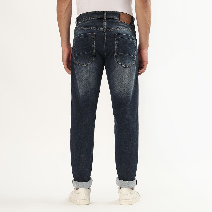 Men's Stonewashed Slim Fit Five-Pocket Jeans, Dark Blue, large image number null