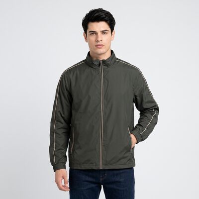 Men's Olive Green Stand Collar Windbreaker Jacket