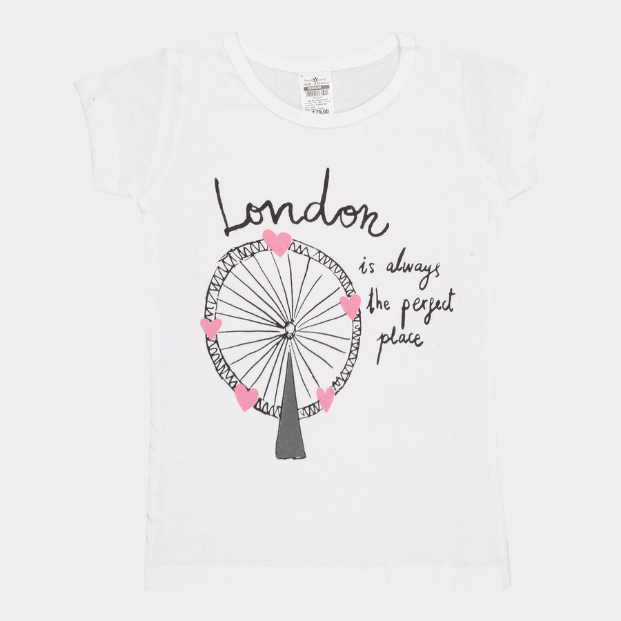 Girls Cotton T-Shirt, White, large image number null