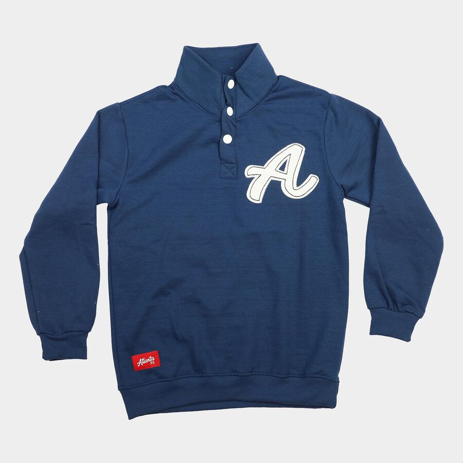 Boys Blue High Neck Pullover Sweatshirt, Mid Blue, large