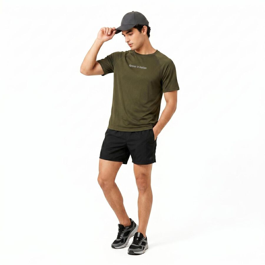 Men's Olive Green Round Neck Regular Drifit T-Shirt, ओलिव, large