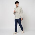 Men Grey 100% Cotton Long Sleeves Collared Shirt, हल्का ग्रे, small