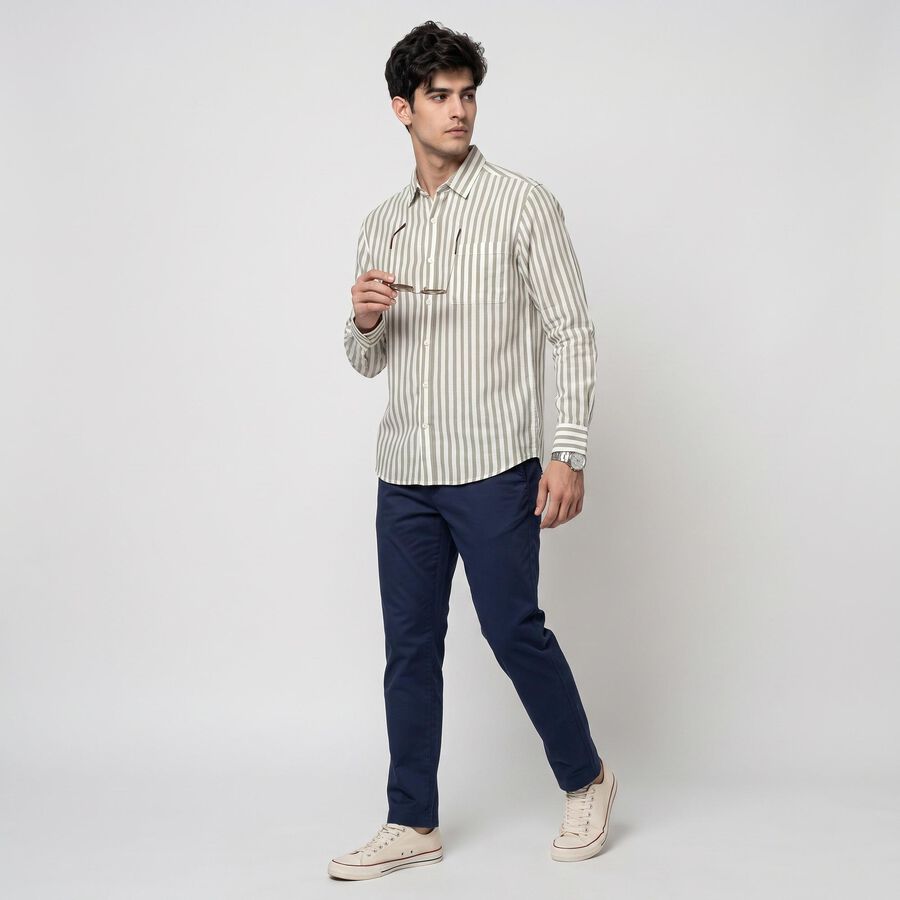 Men Grey 100% Cotton Long Sleeves Collared Shirt, हल्का ग्रे, large
