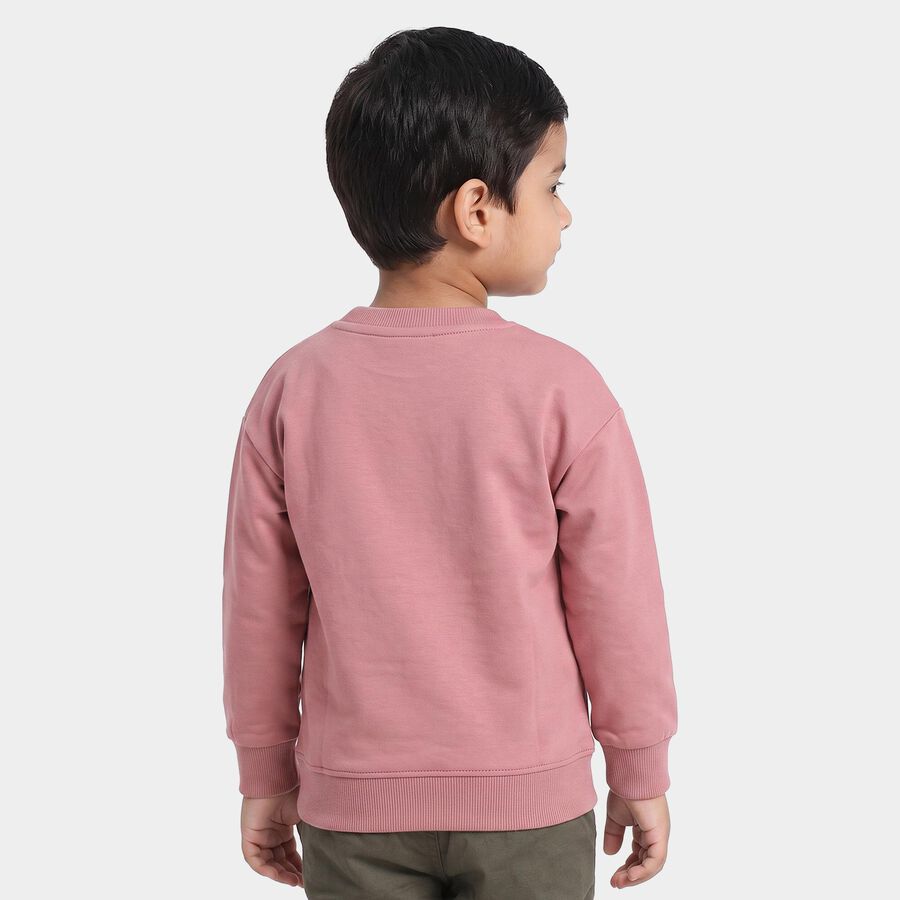 Boys' Pink Crew Neck Graphic Print Sweatshirt, गुलाबी, large
