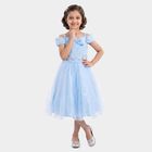 Girls' Light Blue Fit and Flare Bow Detail Party Wear Frock, Light Blue, small