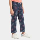 Girls' Navy Blue Straight Fit Printed Jeans, Dark Blue, small