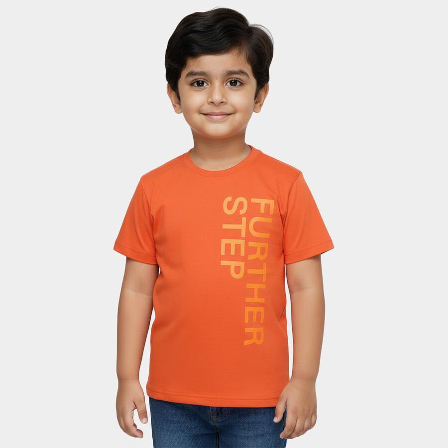 Boys' 100% Cotton Half Sleeves T-Shirt, नारंगी, large image number null