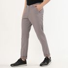 Men's Muted Taupe Slim Fit Flat-Front Casual Trousers, हल्का ग्रे, small image number null