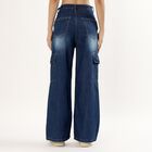 Women's Stonewashed Blue Wide-Leg Cargo Jeans, Dark Blue, small image number null