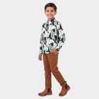 Boys Green Cotton Long Sleeves Regular Fit Casual Shirt, Light Green, small