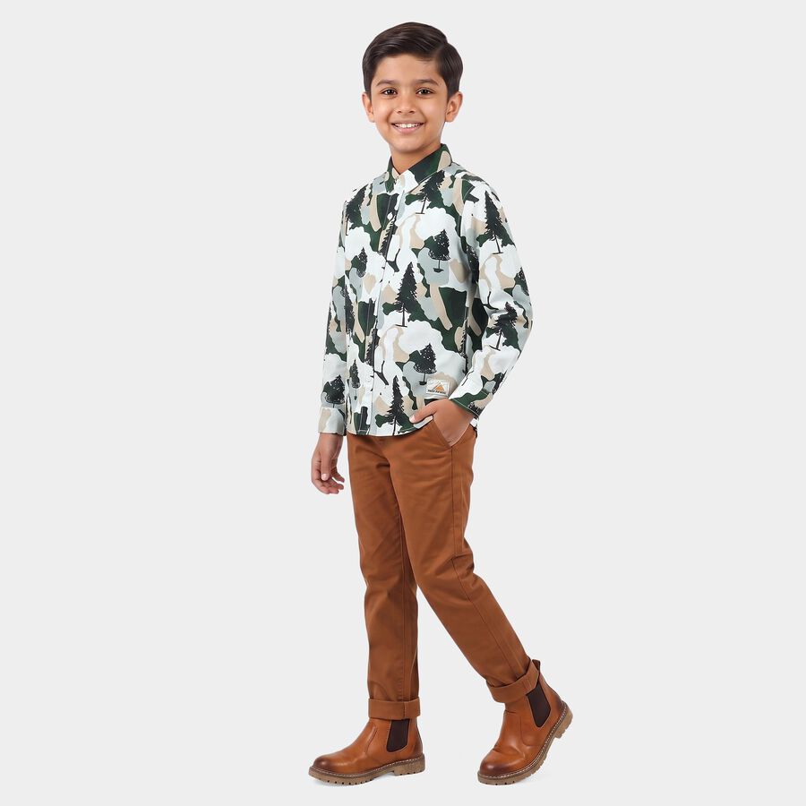 Boys Green Cotton Long Sleeves Regular Fit Casual Shirt, Light Green, large
