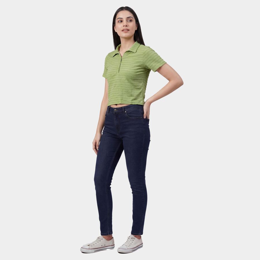 Women's Light Green Polo Neck Preppy T-Shirt, हल्का हरा, large