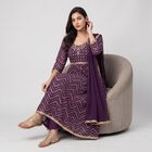 Women's Purple Embroidered Ethnic Set, Purple, small