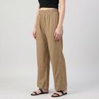 Women's Beige Regular Fit Solid Palazzos, खाकी, small