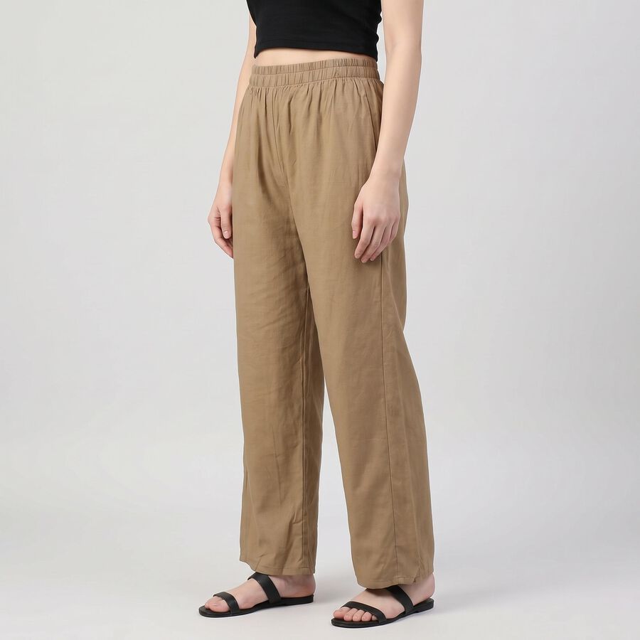 Women's Beige Regular Fit Solid Palazzos, खाकी, large
