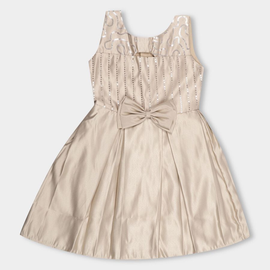 Girls' Champagne Sleeveless Flared Embellished Frock, Light Grey, large image number null