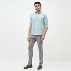 Men's Light Steel Grey Slim Fit Flat-Front Casual Trousers, Mid Blue, small image number null