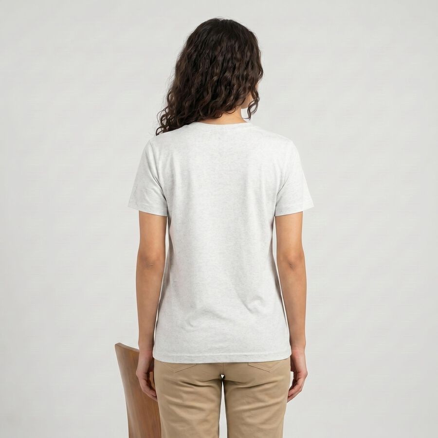 Women's Grey Round Neck Regular T-Shirt, Melange Light Grey, large