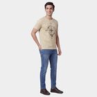 Men's Beige Round Neck Casual T-Shirt, Beige, small
