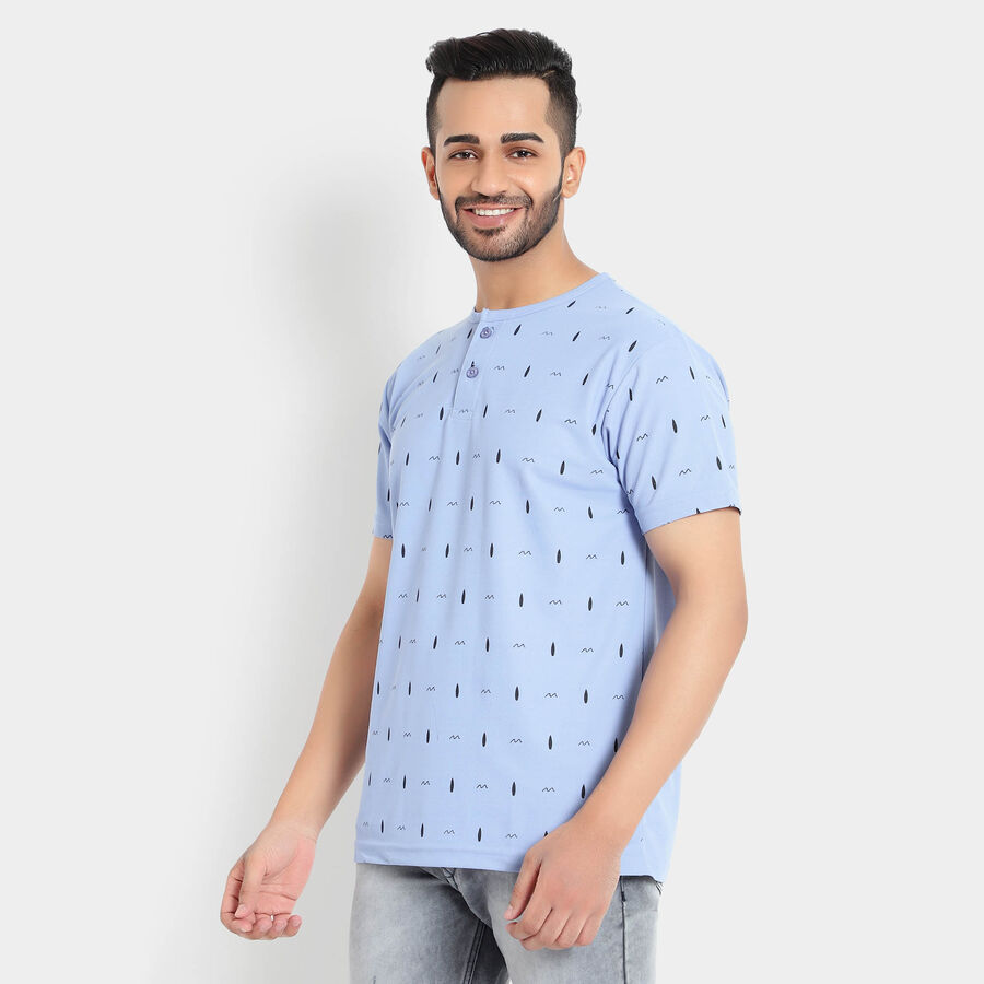 Printed Henley T-Shirt, Light Blue, large image number null