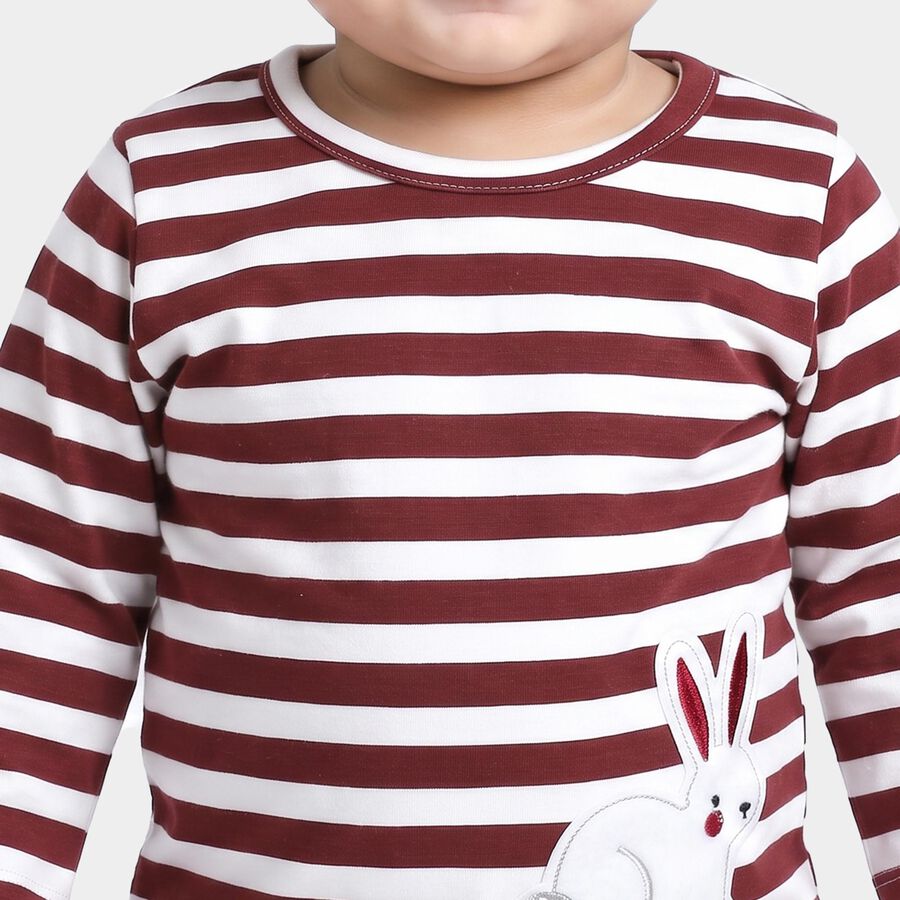 Infants Maroon Cotton Round Neck Regular T-Shirt, Wine, large