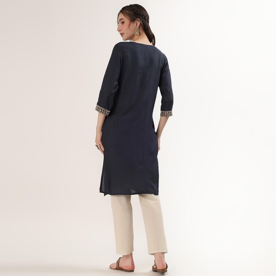 Women's Teal Notch Neck Floral Printed Kurta, टील ब्लू, large