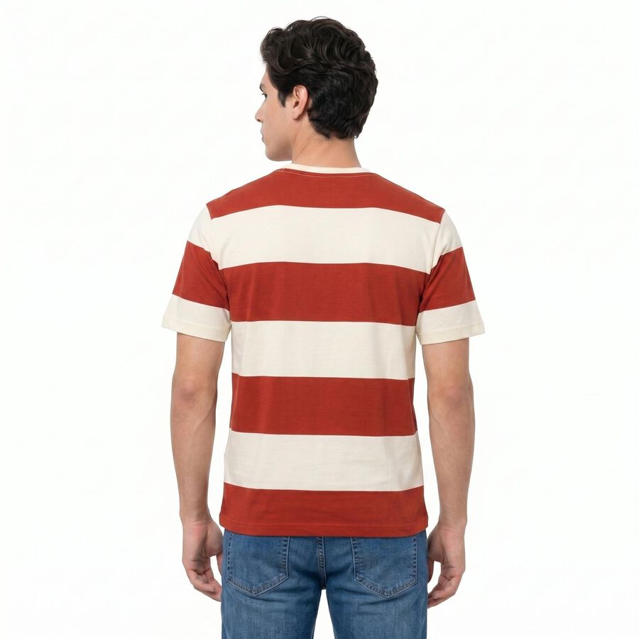 Men's Orange Round Neck Regular T-Shirt, Orange, large