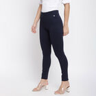 Solid High Rise Skinny Trousers, Navy Blue, small image number null