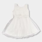 Girls' White Sleeveless Flared Embellished Frock, Off White, small image number null