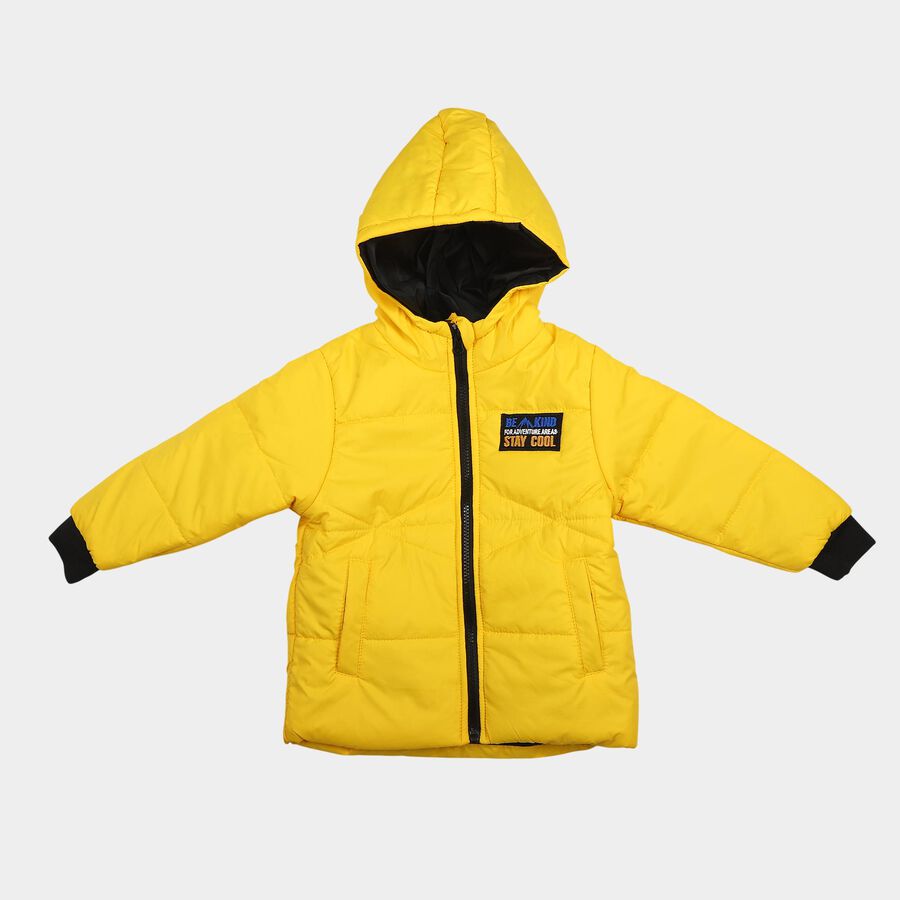 Boys Yellow Hooded Puffer Jacket, पीला, large