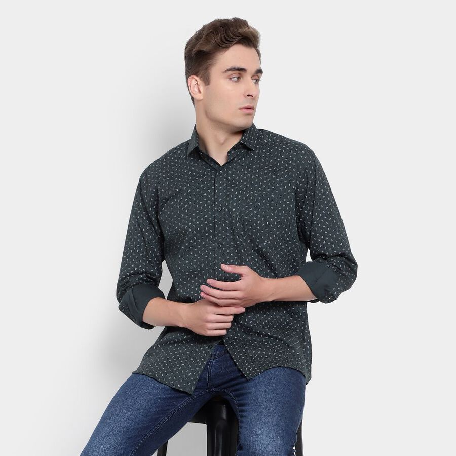 Cotton Printed Formal Shirt, Dark Green, large image number null