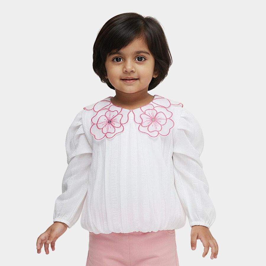 Girls White Round Neck Romantic T-Shirt, सफ़ेद, large