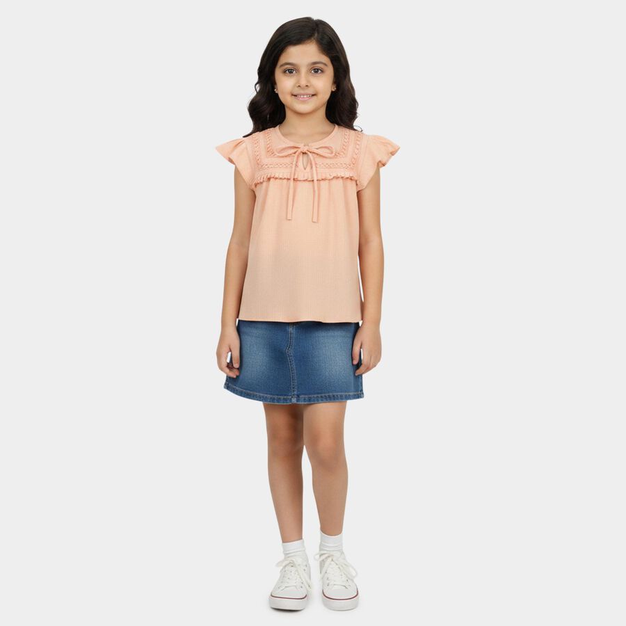 Girls Pink Round Neck Regular T-Shirt, गुलाबी, large