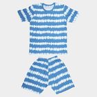 Boys Light Blue Cotton Round Neck Solid Night Suit, Light Blue, small