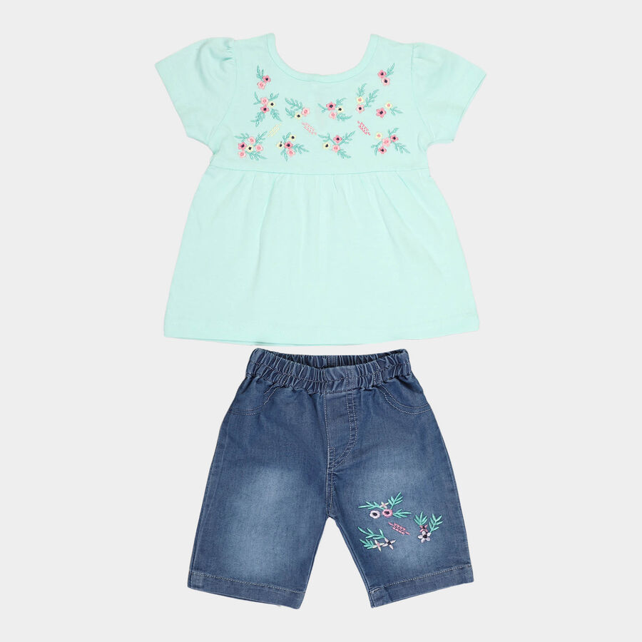 Infants Cotton Capri Set, Light Green, large image number null