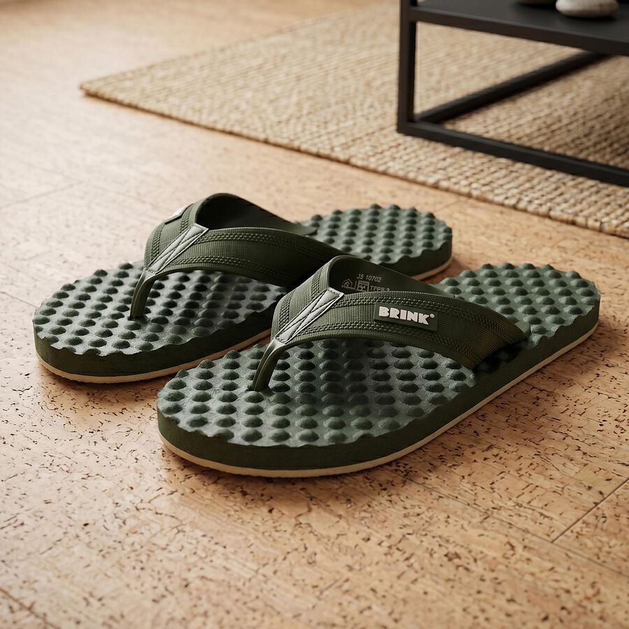 Men's Olive Green Flip-Flop Slippers, ओलिव, large