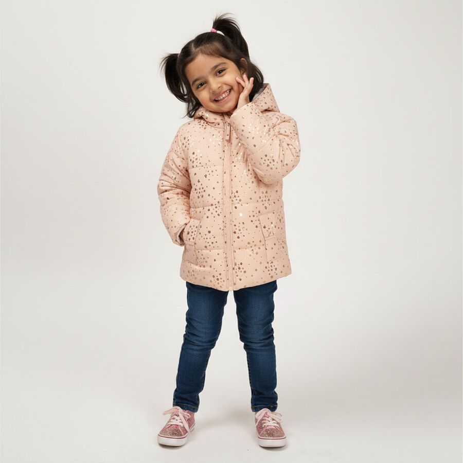 Girls' Light Beige Hooded Casual Jacket, गहरा पीला, large image number null