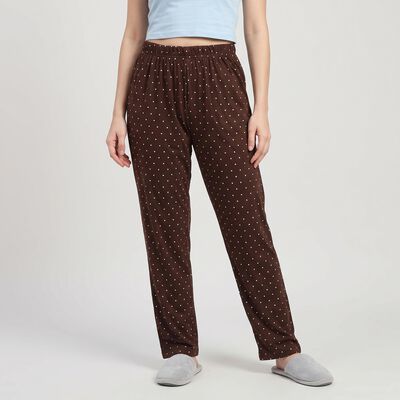 Women's Brown Straight Fit Polka Dot Pyjama