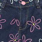 Girls' Navy Blue Straight Fit Printed Jeans, Dark Blue, small