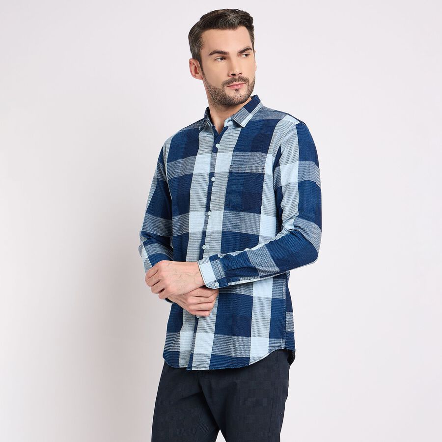 Men's 100% Cotton Casual Shirt, Navy Blue, large image number null