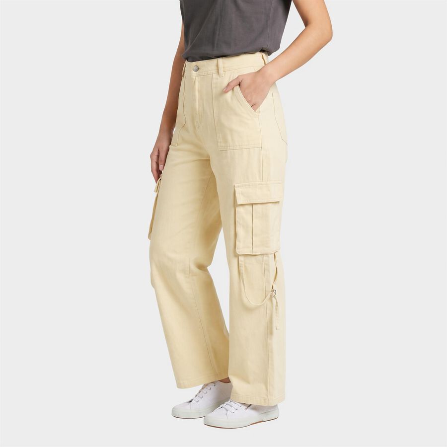 Women's Off White Wide Leg Cargo Jeans, Off White, large